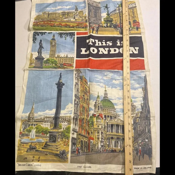 VINTAGE THIS IS LONDON IRISH CABIN LINEN TEA TOWEL SOUVENIR IRELAND - Picture 2 of 11
